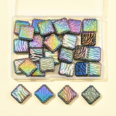 30Pcs Rainbow Iridescent Printed Opaque Acrylic Beads OACR-FS0002-70-1