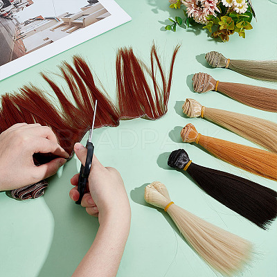 7Pcs 7 Colors Plastic Long Straight Hairstyle Doll Wig Hair DOLL-ME0001-06A-1