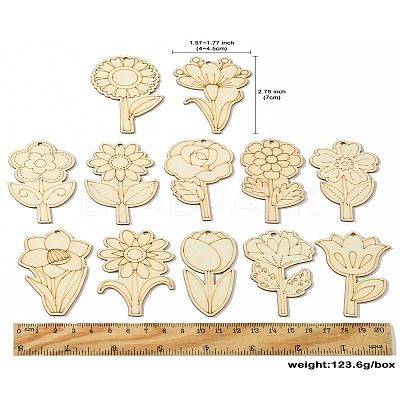 48Pcs 12 Styles Unfinished Blank Wooden Pendants Kit WOOD-CJC0011-15B-1