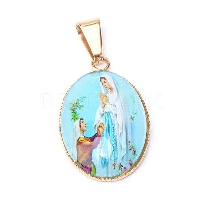 Virgin Mary Theme Glass Pendants GLAA-R193-GM-1