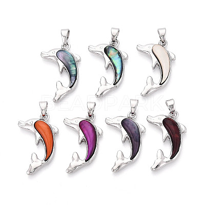Alloy and Dyed Natural Paua Shell Pendants PALLOY-T093-07M-1