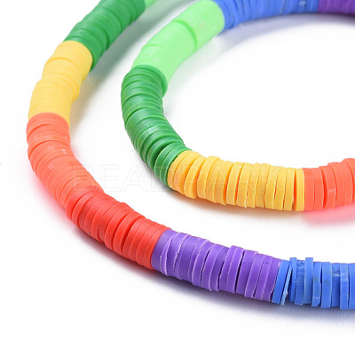 Fixed 7 Color Handmade Polymer Clay Bead Strands CLAY-S096-029K-1