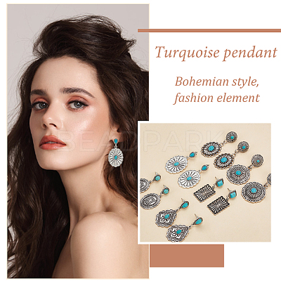 6 Pairs 6 Style Rhombus & Rectangle & Oval Synthetic Turquoise Dangle Stud Earrings EJEW-AN0001-05-1