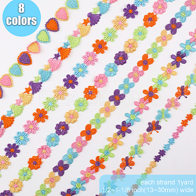 8 Strands 8 Styles Polyester Lace Trims OCOR-GL0001-04-1