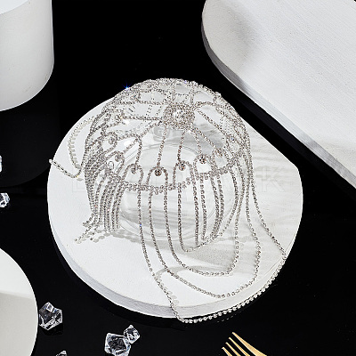 Rhinestone Mesh Headpiece Cap OHAR-WH0021-47S-1