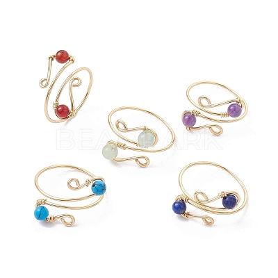Copper Wire Wrapped Natural & Synthetic Gemstone Open Ring RJEW-JR00623-1