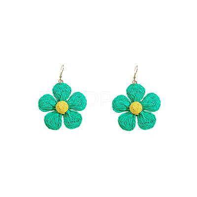 Flower Alloy Raffia Dangle Earrings FS-WG89508-01-1