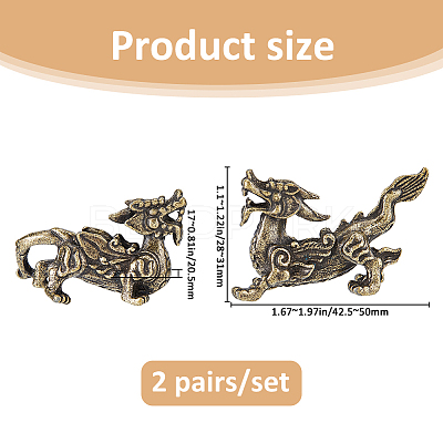 2 Pairs Brass PiXiu Figurine Display Decorations DJEW-FH0001-38-1