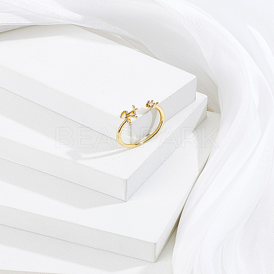 1Pc Letter Brass Rhinestone Open Cuff Rings for Women AJEW-LP0004-47H-G-1