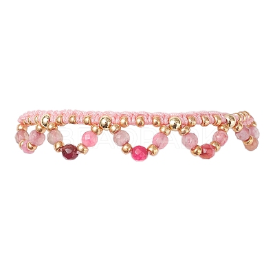 Flower Glass Seed Beads & Natural Agate Beaded Bracelets BJEW-MZ00222-06-1