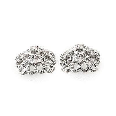 Flower Brass Clear Cubic Zirconia Bead Caps KK-V008-01P-1