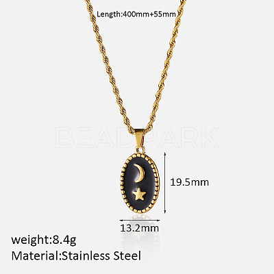 304 Stainless Steel Black Enamel Pendant Necklaces for Women FS-WG3C5F5-09-1