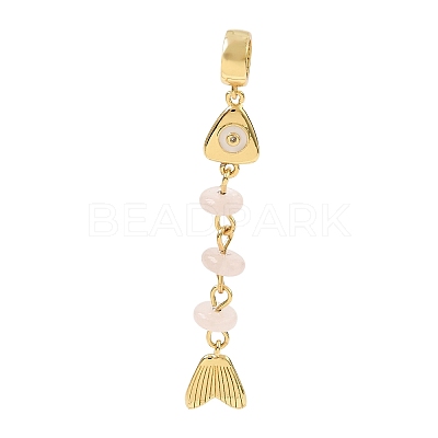 Brass Pave Cubic Zirconia Clear Cubic Zirconia & Natural Rose Quartz & Enamel European Dangle Charms GG-CBA3401-01G-B07-1