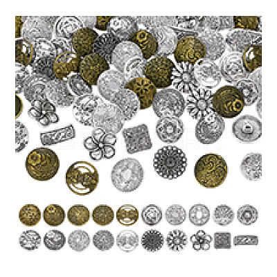 80Pcs 20 Styles 1-Hole Zinc Alloy Shank Buttons BUTT-PH0001-70-1