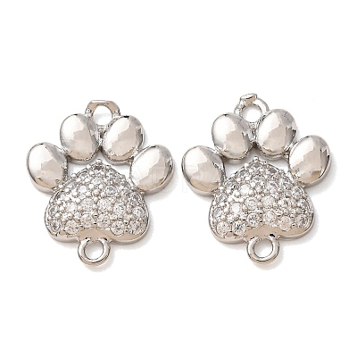 Brass Micro Pave Clear Cubic Zirconia Paw Print Links Connector Charms CU-CBA2907-09P-1