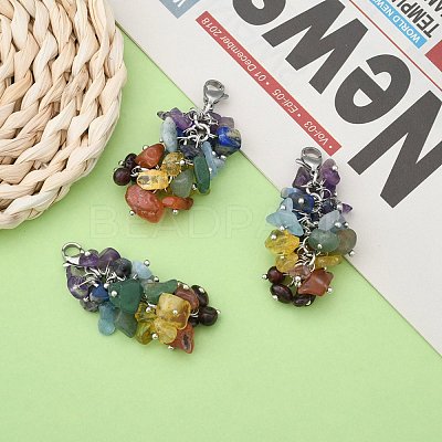 Natural Chip Gemstone Pendant Decorations X-HJEW-JM00213-1