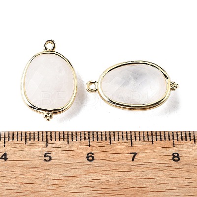 Natural Quartz Crystal Rock Crystal Faceted Oval Connector Charms G-H323-02G-07-1
