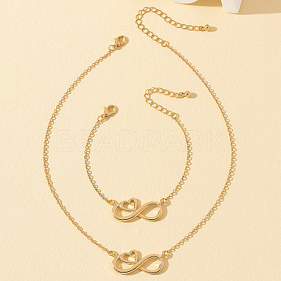 Heart & Infinity Alloy Pendant Necklaces & Link Bracelets Sets for Women FS-WG1C2CC-01-1