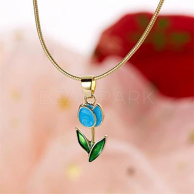 Tulip Alloy Enamel Pendant Necklaces FS-WGE671B-02-1