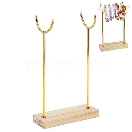 Alloy Crystal Wand Display Stands with Wooden Base BDIS-WH0014-07B-G-1