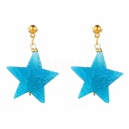 Natural Agate Star Dangle Stud Earrings EJEW-JE04420-05-1