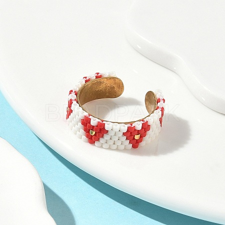 Glass Beads with 304 Stainless Steel Cuff Rings RJEW-MZ00031-03-1