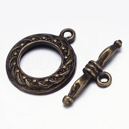 Carved Brushed Brass Ring Toggle Clasps KK-L116-11AB-NF-1