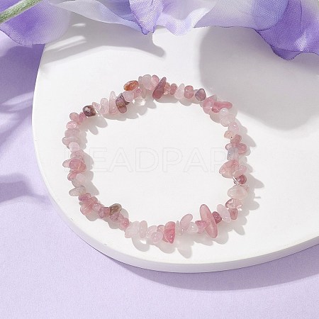 Natural Rose Quartz Chips Beaded Stretch Bracelets for Women BJEW-JB10046-15-1