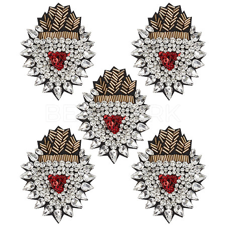 5Pcs Sacred Heart Plastic & Rhinestone Beading Appliques PATC-FG0001-79-1