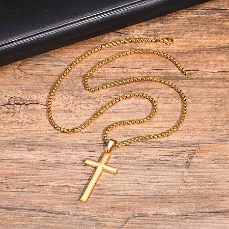 Men's Stainless Steel Cross Pendant Box Chain Necklaces PW-WGD1DFB-02-1