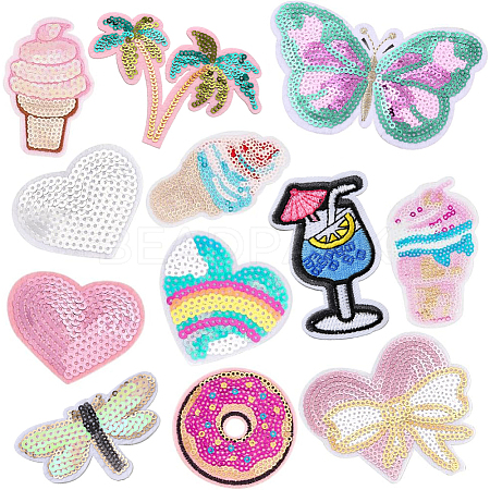 12Pcs 12 Styles Computerized Embroidery Cloth Iron On/Sew On Patches DIY-PH0023-24-1
