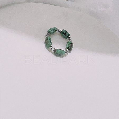 Handmade Natural Green Spot Jasper Stretch Rings ZE1660-6-1