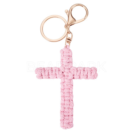 Cotton Cord Cross Keychains AJEW-TAC0031-03A-1