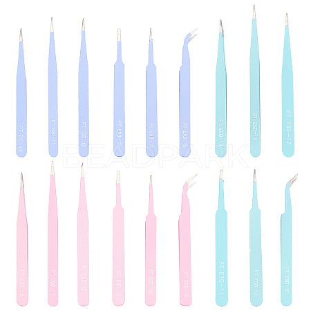3Sets 3 Colors Stainless Steel Beading Tweezers Sets TOOL-DC0001-01-1