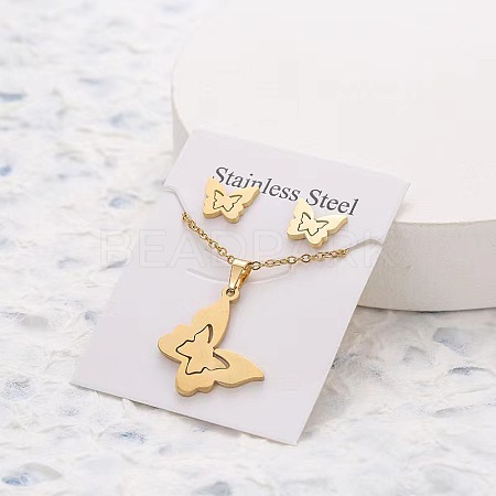 201 Stainless Steel Pendant Necklaces & Stud Earrings Sets FS-WG852B2-10-1