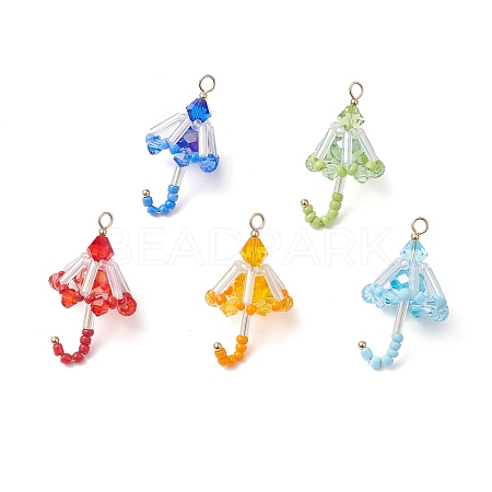 5Pcs Glass Seed Pendants PALLOY-TA00190-1