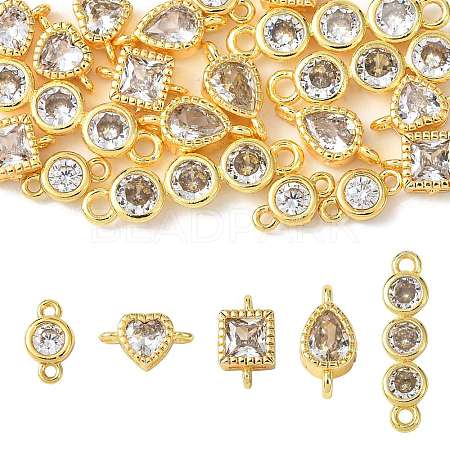 20Pcs 5 Styles Brass Pave Clear Cubic Zirconia Links Connector Charms KK-FS0002-05-1