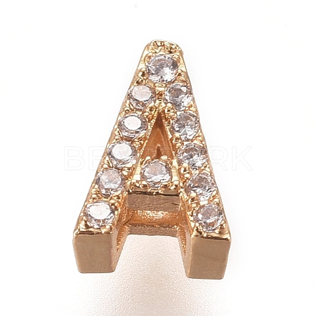 Golden Plated Brass Micro Pave Cubic Zirconia Slide Charms ZIRC-L075-61A-G-1