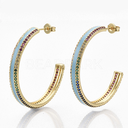 Brass Micro Pave Colorful Cubic Zirconia Stud Earrings EJEW-S209-11A-1
