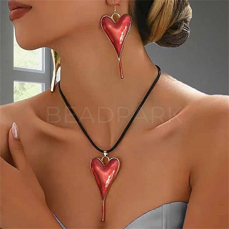 Heart Alloy Enamel Dangle Earrings & Pendantt Necklaces Sets for Women FS-WGEE934-01-1