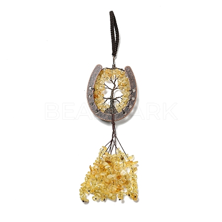 Natural Yellow Quartz Chip Tree of Life Pendants Decoration G-F733-06D-1