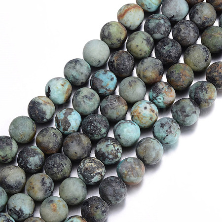 Frosted Natural African Turquoise(Jasper) Round Beads Strands X-G-D746-8mm-1