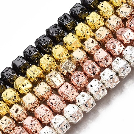Electroplated Natural Lava Rock Beads Strands G-T114-64-1