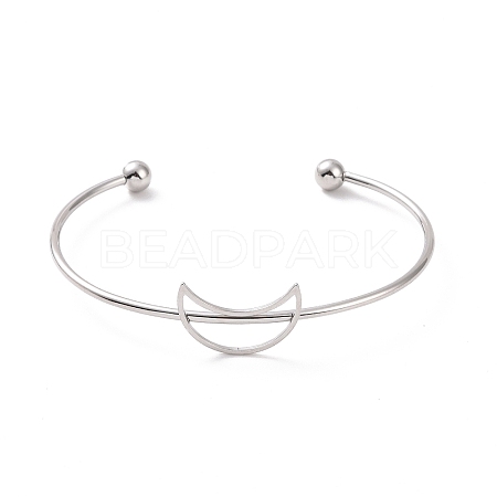 201 Stainless Steel Hollow Out Crescent Moon Open Cuff Bangle BJEW-P285-03P-1