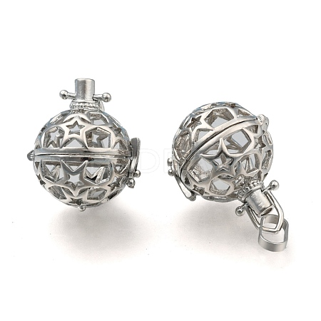 Brass Hollow Round with Star Cage Pendants KK-E662-01P-NR-1
