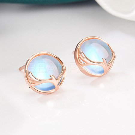 Flat Round with Deer Horn Pattern Brass Stud Earrings WG9EF84-02-1