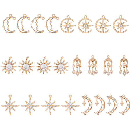 24Pcs 6 Styles Brass Micro Pave Cubic Zirconia Pendants KK-DC0002-84-1