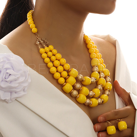 Alloy with Acrylic Barrel Beaded Multilayer Necklaces & Dangle Earrings Sets WG533CF-02-1