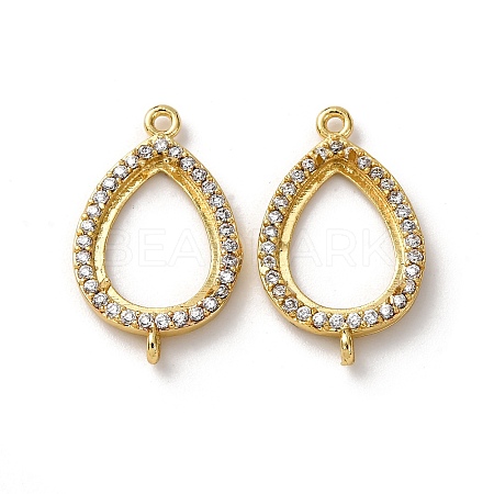 Teardrop Brass Micro Pave Clear Cubic Zirconia Connector Cabochon Settings KK-NH0007-01G-1