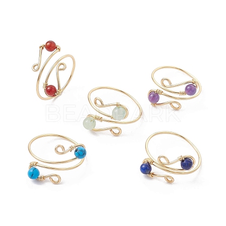 Copper Wire Wrapped Natural & Synthetic Gemstone Open Ring RJEW-JR00623-1
